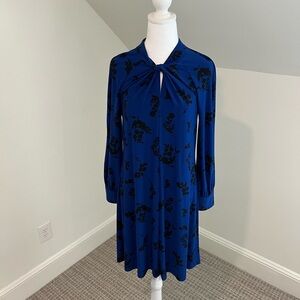 Beautiful black and blue keyhole flowy long sleeve dress